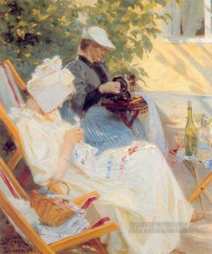 Peder Severin Kroyer Painting - Marie y su madre en el jardín 1891 Peder Severin Kroyer